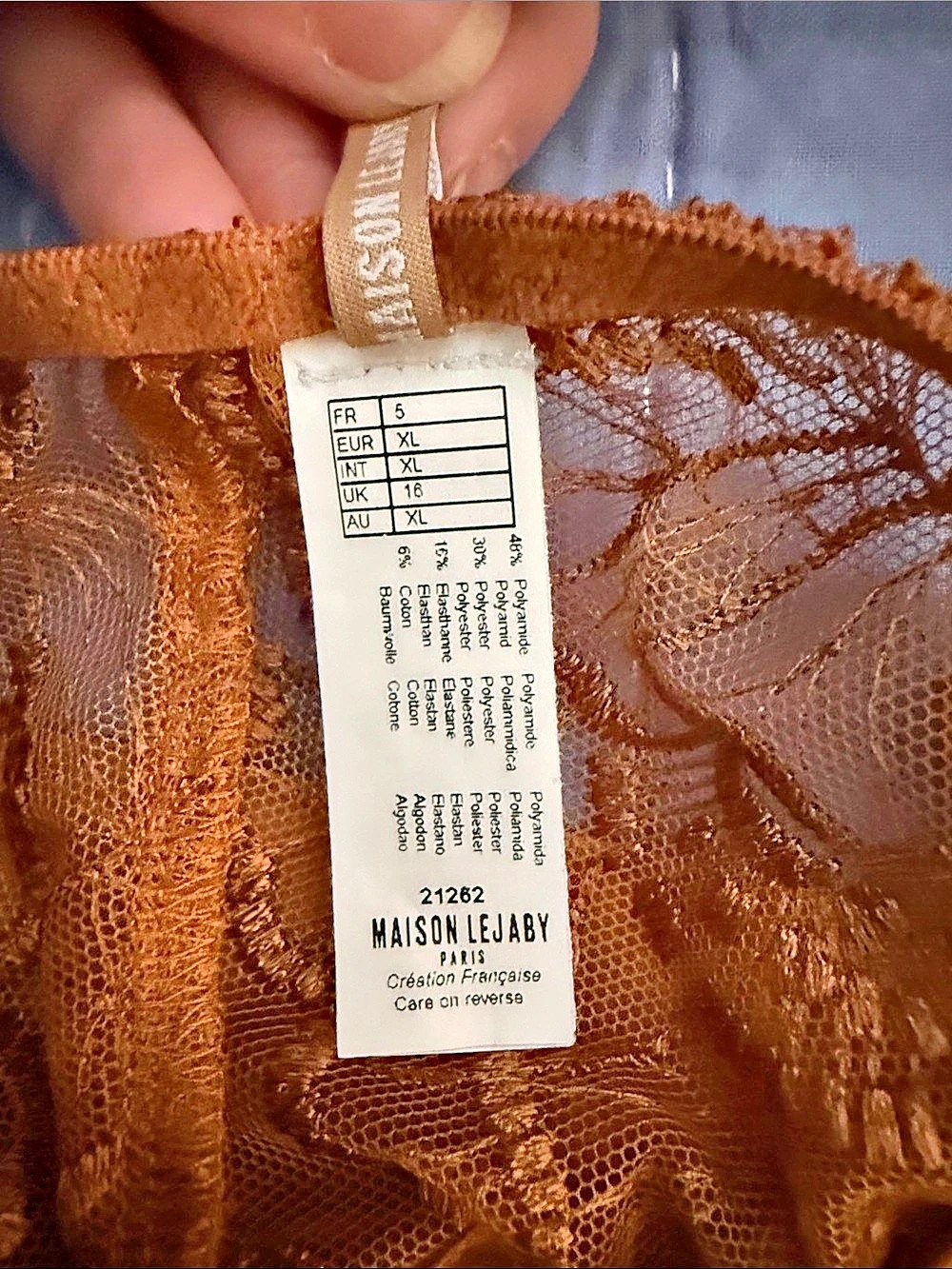 Maison Lejaby bronze Flora Demi-Cup Bra and thong Brief Set Orange 36D/XL - Picture 10 of 11